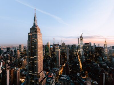 Beautiful view of the Empire States and skyscrapers in New York City, United States new york city skyscrapers at sunset with focus on empire state building